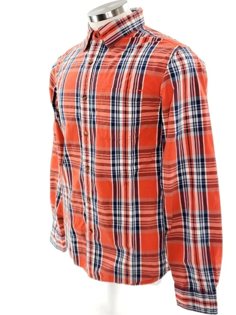 The North Face Mens Long Sleeve Button Up Shirt Small Orange 100% Cotton
